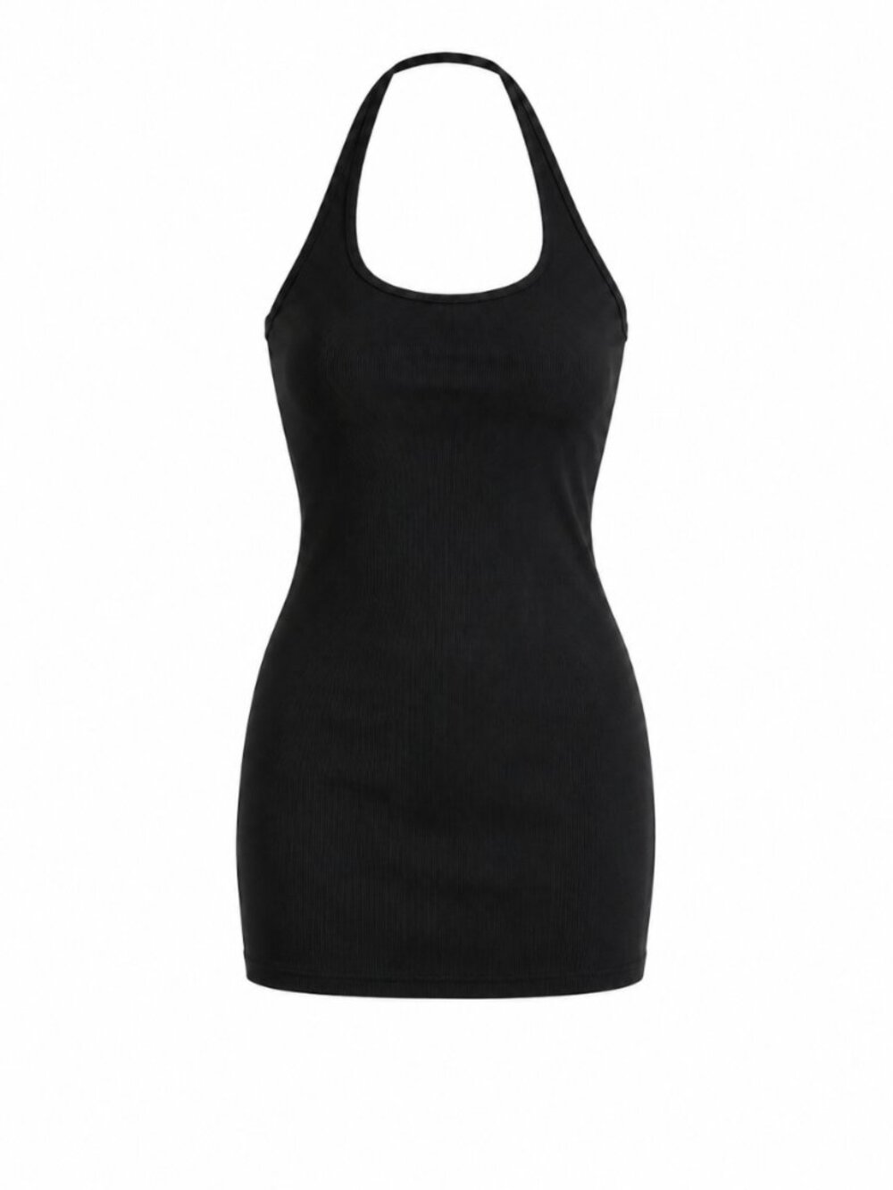 🌷 2/15 Unknown Brand Black Ribbed Halter Mini Dress Size M